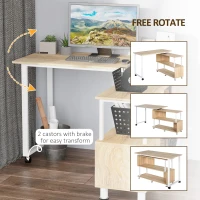 HOMCOM Mobile L-Shaped Rotating Computer Desk with Storage Shelves Moveable Rolling Writing Table Home Office Study Workstation for Home Office, Oak(m-8)
