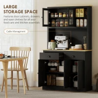 HOMCOM Freestanding Kitchen Cabinet, 71" Tall Pantry Cabinet, Modern Hutch with Wide Countertop, Adjustable Shelves, Black(m-4)