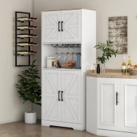 HOMCOM Farmhouse Kitchen Pantry, 68" Freestanding Hutch Storage Cabinet with Microwave Oven Countertop, White(m-1)