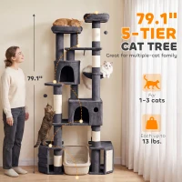 PawHut 79" Extra Large Cat Tree Tower with Dual Baseboard for Large Adult Big Cats, Dark Gray(m-5)