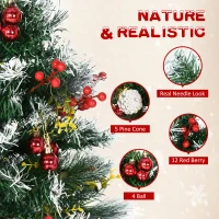 HOMCOM 2 Foot/23 inch 2 Pack Prelit Artificial Christmas Tree Cordless with 70 Branches, Warm White LED lights, Red Berries, Pine Cones, Balls, for Outdoor Entryway, Green(m-6)
