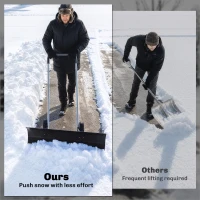 Outsunny 37-Inch Extra Wide Snow Shovel with Wheels, Heavy Duty Aluminum Snow Pusher with Ergonomic Adjustable Handle, Black(m-7)