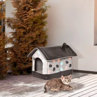 PawHut Heated Cat House Condo, Foldable Enclosed Pet House with Heating Pad for Cats or Small Dogs, Use for Indoor & Outdoor Paw Print Pattern(m-2)