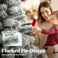 HOMCOM 7ft Snow Flocked Christmas Tree with 1000 Branch Tips, Hinged Design, Artificial Fir Xmas Tree, Green and White(m-5)