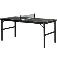 Soozier Mini Folding Table Tennis Table with Aluminium Frame, Portable Outdoor Ping Pong Table with Net for Indoor Outdoor Garden Camping, Black(m-9)