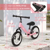 Qaba Balance Bike, Baby Bike with Lighting Wheels, Adjustable Seat and Handlebar, Steering for 2-5 Years Old, Pink(m-3)