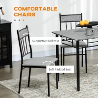 HOMCOM 5 Pieces Diner Tables Dining Room Sets for 4 People with Marble Effect Tabletop Padded Chairs and Metal Frame Grey(m-5)