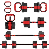 Soozier 6-in-1 Adjustable Dumbbell Set, Used as Kettlebell, Barbell, Dumbbell, Push-Up Stand, 44lbs Free Weights Set, Red(m-2)