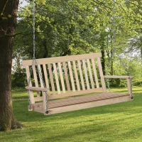 Outsunny 2 Person Wooden Porch Swing, Patio Swing Chair with Hanging Chains, Slatted Back & Seat, Outdoor Swing Bench for Garden, Backyard, Deck, Natural(m-8)