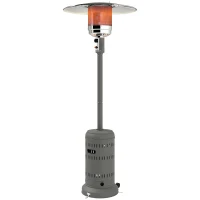 Outsunny 48000 BTU Portable Outdoor Propane Heater, Free Standing Adjustable Patio Gas Heater with Tip-over Protection and Wheels for Garden, 32.3" x 32.3" x 87.8", Grey(m-9)