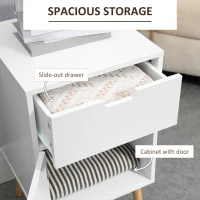 HOMCOM Modern Nightstand, Bedside Table with Drawer and Cupboard, Side End Table with Solid Wood Legs for Bedroom, White(m-5)
