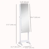 HOMCOM Freestanding Mirror Jewelry Cabinet Armoire, LED Lighted Jewelry Organizer with Stand, Angle Adjustable, White(m-3)