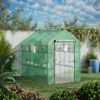Outsunny 7' x 5' x 6' Walk-in Greenhouse for Outdoors with Mesh Door and Windows, 18 Shelf Hot House with Trellis, Green(m-2)