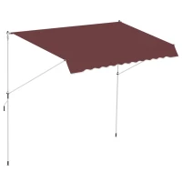 Outsunny 10x5ft Patio Sun Shade Canopy Manual Retractable Awning with 5.6-9.2ft Support Pole for Window, Door, Porch, Wine Red(m-9)