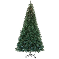 HOMCOM 9ft Prelit Christmas Tree with RGB Dynamic LEDs, Remote Control, Daily Timer, Hinged Xmas Tree, Easy Assembly(m-11)