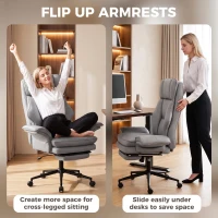 HOMCOM Cross Legged Office Chair with Footrest, 396 lbs Reclining Computer Desk Chair with High Back, Flip-up Armrests, Grey(m-5)