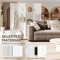 HOMCOM 5.6 Ft. Tall 4-Panel Room Divider, Pegboard Panel Folding Privacy Screen, Partition Wall Divider for Bedroom, White(m-5)