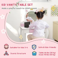 Qaba Kids Makeup Vanity Set with Stool, Mirror, Drawer, Storage Boxes, Unicorn Design, White(m-4)