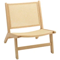 HOMCOM Rattan Accent Chair, Mid-Century Leisure Chair with Rubber Wood Frame, for Bedroom Living Room, Natural(m-9)