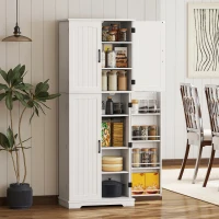 HOMCOM Tall Pantry Cabinet, 64" Storage Cabinet with Adjustable Shelves and 8 Door Spice Racks for Kitchen, Dining Room, White(m-8)