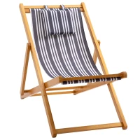 Outsunny Patio Lounge Chair, Reclining Lounger, Folding Beach Chair with Adjustable Backrest for Deck, Beach and Poolside, Teak/Grey/White(m-11)