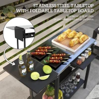 Outsunny 2-Tier Shelf Outdoor Bar Cart, Stainless Steel Tabletop Patio Serving Cart with Accessories for Poolside, Garden, Black(m-5)