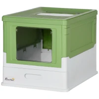 PawHut Fully Enclosed Cat Litter Box with Front Entry, Top Exit, Yellowish Green(m-1)