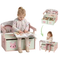 Qaba Kids Toy Box Chest, 3-in-1 Convertible Storage Chest with 2 Non-Woven Drawers for Bedroom, Kids Room for Ages 3-6, Pink(m-11)