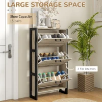 HOMCOM Shoe Cabinet with 3 Flip Drawer Cabinet, Walnut(m-4)