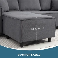 HOMCOM Corner Sofa with Changeable Chaise, Corduroy L-Shaped Sectional Sofa with Pocket Spring, 2 Pillows, Charcoal Grey(m-6)