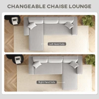 HOMCOM Corner Sofa with Reversible Chaise Lounge, Corduroy L-Shaped Sectional Sofa with Pocket Spring, Light Gray(m-4)