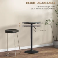 HOMCOM Adjustable Bar Table for 2, Round Pub Table with Steel Base for Home Bar, Small Dining Room, Black Marble(m-4)