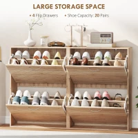 HOMCOM Shoe Storage Cabinet with 4 Flip Drawers, Narrow and Slim, 12-20 Pair of Shoes Organizer for Hallway, Entryway, Oak(m-5)