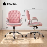 Vinsetto Button Tufted Desk Chair, Home Office Chair with Padded Armrests, Adjustable Height and Swivel Wheels, Black(m-3)