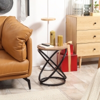 HOMCOM Industrial End Table with Round Tabletop, Sofa Side Table with Steel Frame, 15.7"x15.7"x19.7", Light Brown