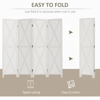 HOMCOM 4-panel Wall Partition Farmhouse Room Separator with Foldable Design Wooden Frame 5.6FT, White(m-4)
