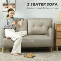 HOMCOM 58" 2 Seat Sofa, Modern Love Seats Furniture, Upholstered 2 Seater Couch, Solid Wood Frame, Beige(m-4)