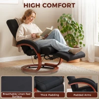 HOMCOM Manual Recliner Chair for Adults, Adjustable Swivel Recliner with Footrest, Padded Arms and Wood Base for Living Room, Black(m-7)
