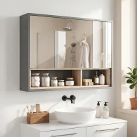 HOMCOM Wall Mounted Bathroom Medicine Cabinet with Mirror and Shelves, Grey(m-1)