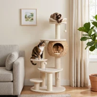 PawHut 52" Cat Tree, Cat Tower with Handwoven Cattail Condo, Bed, Platforms, 3 Scratching Posts and 3 Toy Balls(m-2)