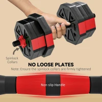 Soozier 6-in-1 Adjustable Dumbbell Set, Used as Kettlebell, Barbell, Dumbbell, Push-Up Stand, 44lbs Free Weights Set, Red(m-6)