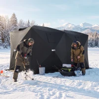 Outsunny 4 Person Pop-Up Ice Fishing Tent, Portable Ice Fishing Shelter With 4 Detachable Windows, Black(m-8)