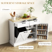 HOMCOM 10 Gallon Farmhouse Kitchen Cabinet with Hidden Trash Can and 2 Drawers, Tilt Out Trash Can Cabinet for Kitchen, White(m-6)