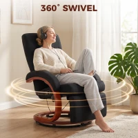HOMCOM Manual Recliner Chair for Adults, Adjustable Swivel Recliner with Footrest, Padded Arms and Wood Base for Living Room, Black(m-6)