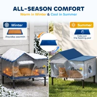 PawHut Heated Cat House Weatherproof with Heating Pad, Elevated Base, Safe Escape Door, for Stray, Barn Cats(m-6)