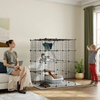 PawHut DIY 4 Tier Cat Cage Indoor with Hammock, Ramps, Jumping Platforms, Doors, Cat Enclosure for 1-3 Cats, 3 x 3 x 4, Black(m-2)