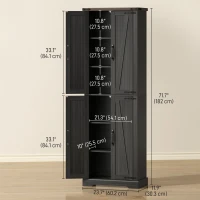HOMCOM 72" Pantry Cabinet, Farmhouse Freestanding Kitchen Storage Cabinet with Adjustable Shelves for Dining Room, Black(m-3)