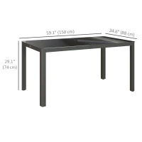 Outsunny 59" x 35" Aluminium Outdoor Dining Table for 6, with Glass Tabletop, Grey(m-3)