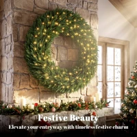 HOMCOM Christmas Decoration, 48 in Pre-Lit Norfolk Pine Artificial Christmas Wreath with 150 LED Lights, Green(m-4)