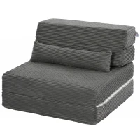 HOMCOM Floor Chair with Back Support Four-Fold Floor Gaming Chair Side Pockets Pillow Floor Seat Sofa Bed, Dark Grey(m-2)